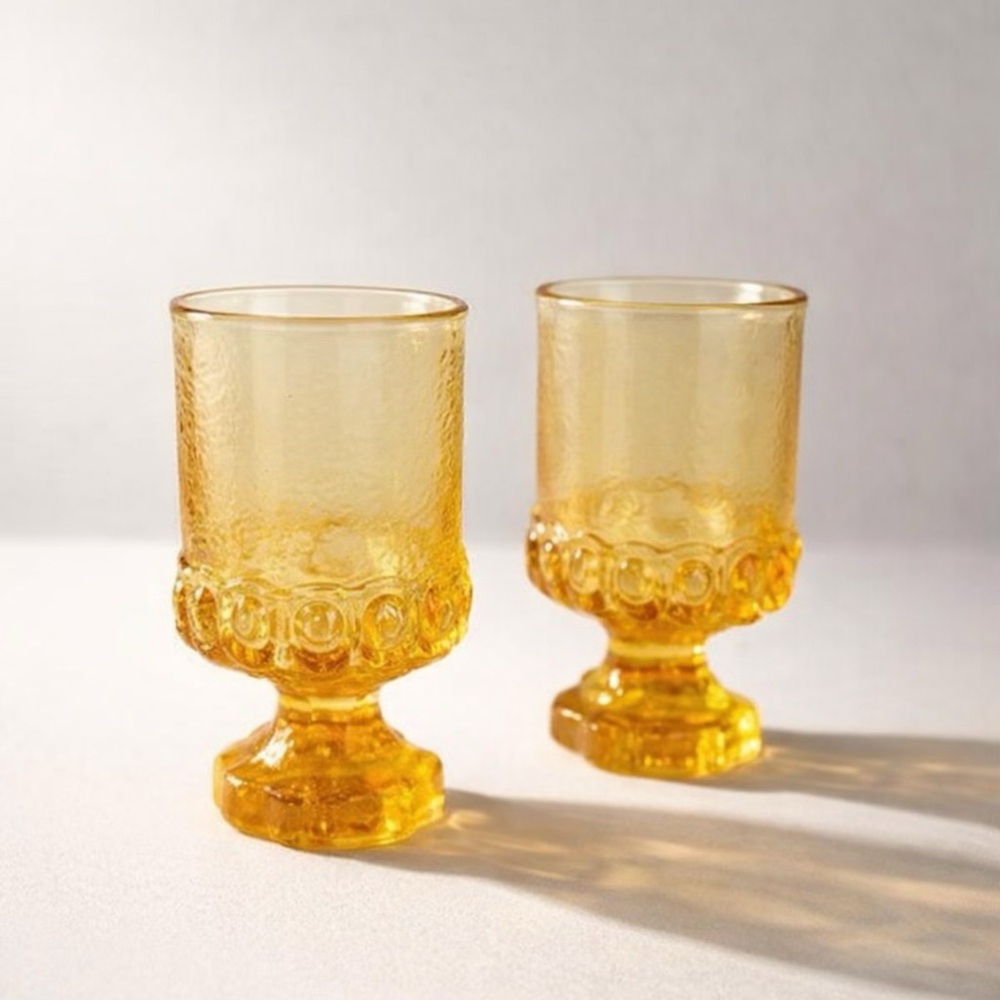 TIFFIN FRANSISCAN‎ MADEIRA CORNSILK YELLOW FOOTED GOBLETS PRESSED GLASS ART DECO